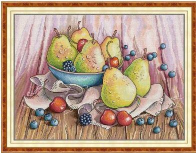 Набір для вишивання за нанесеною на канву схемою "Pear Fruit Plate ". AIDA 14CT printed, 42*33 см