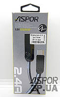 USB кабель Aspor AC-16 Type-C Плоский 2.4A/1.2м- сірий