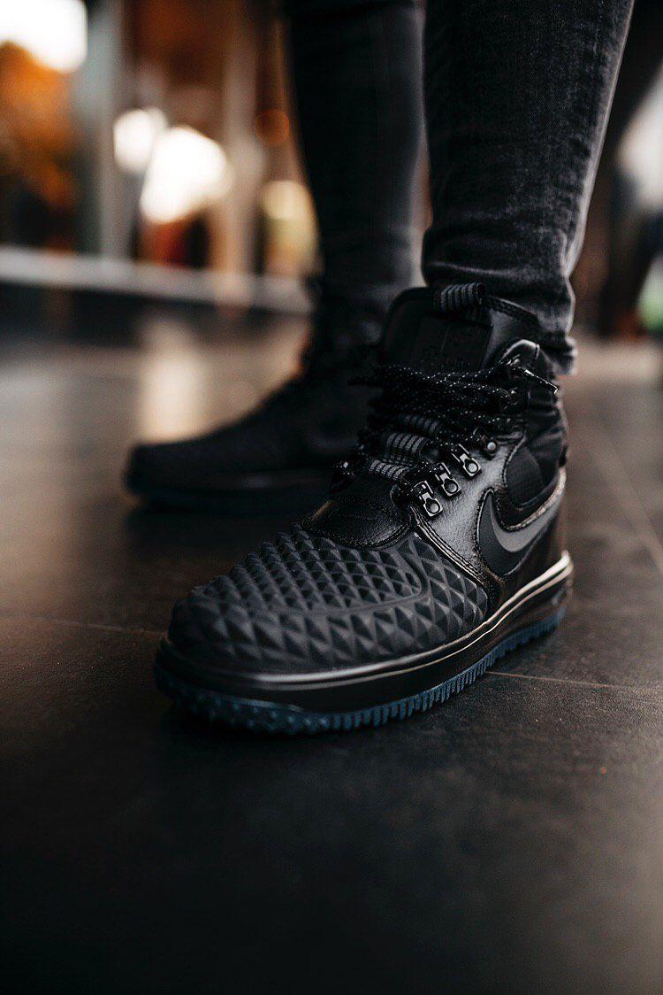 Кросівки чоловічі чорні зимові Nike Lunar Force 1 Duckboot '17 "Black" Winter Fur (13305)