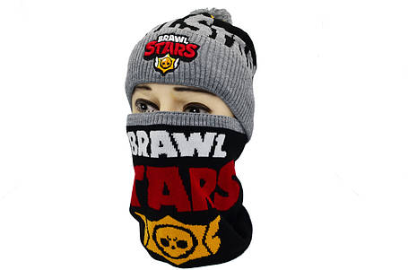 Комплект Flexfit шапка з помпоном і снуд Brawl Stars Світло-сірий (F-0918-435), фото 1