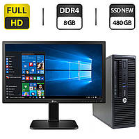 Комплект ПК: HP ProDesk 400 G3 SFF/ i5-6500/ 8GB RAM/ 480GB SSD NEW/ HD 530+LG 24MB37PM-B 24" 1920x1080