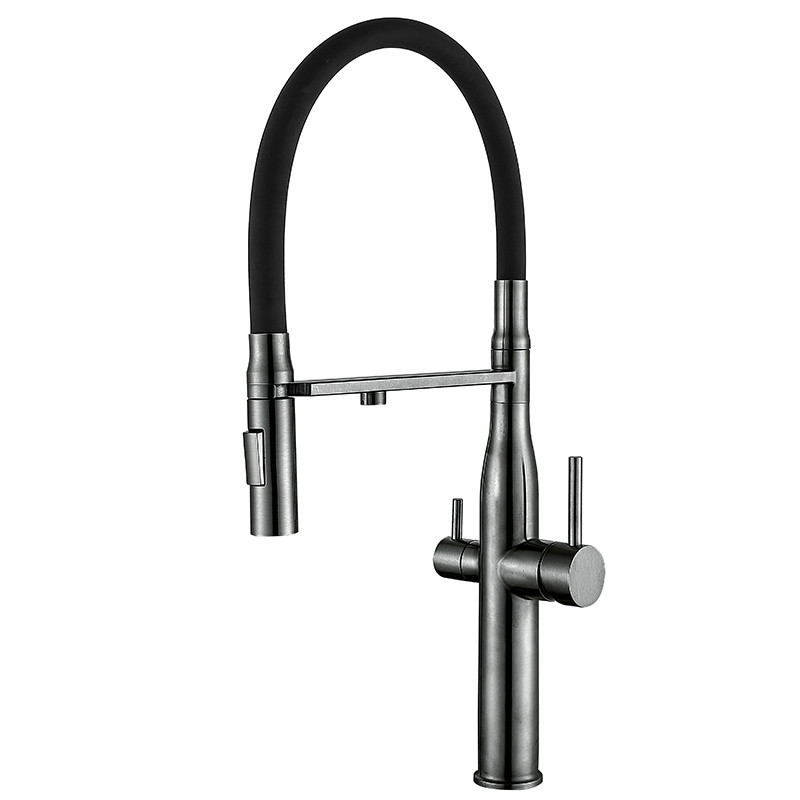 Кухонний змішувач на дві води із силіконовим виливом MIXXUS VTM-021 GRAPHITE REFL.BLACK (неірж. став