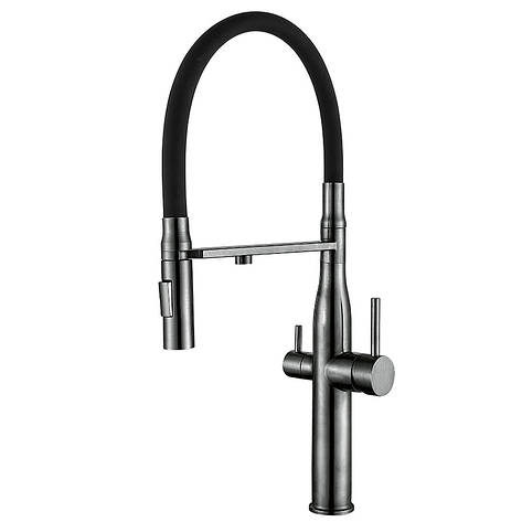 Кухонний змішувач на дві води із силіконовим виливом MIXXUS VTM-021 GRAPHITE REFL.BLACK (неірж. став, фото 1