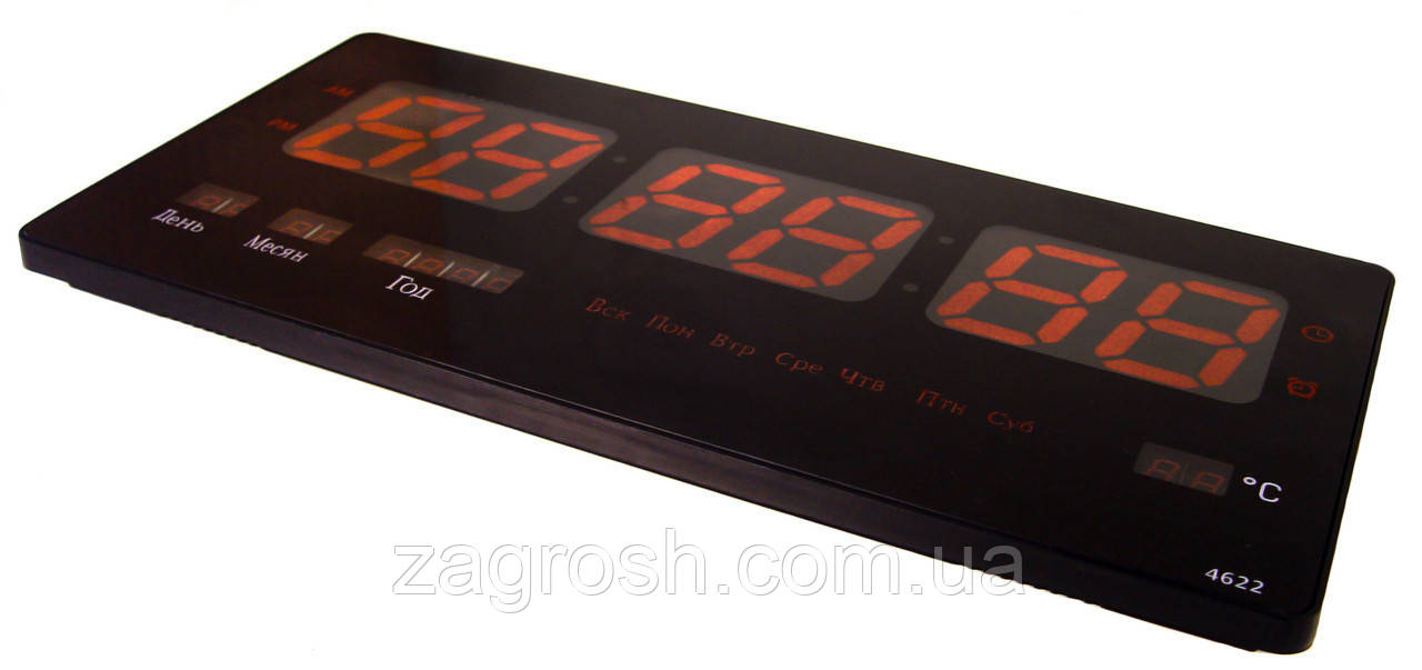 Настінний LED-годинник CW 4622 з червоною підсвіткою, чорний