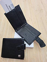 Кошелек черный мужской Anil 11×9 см из натуральной мягкой кожи, мужской бумажник на магните