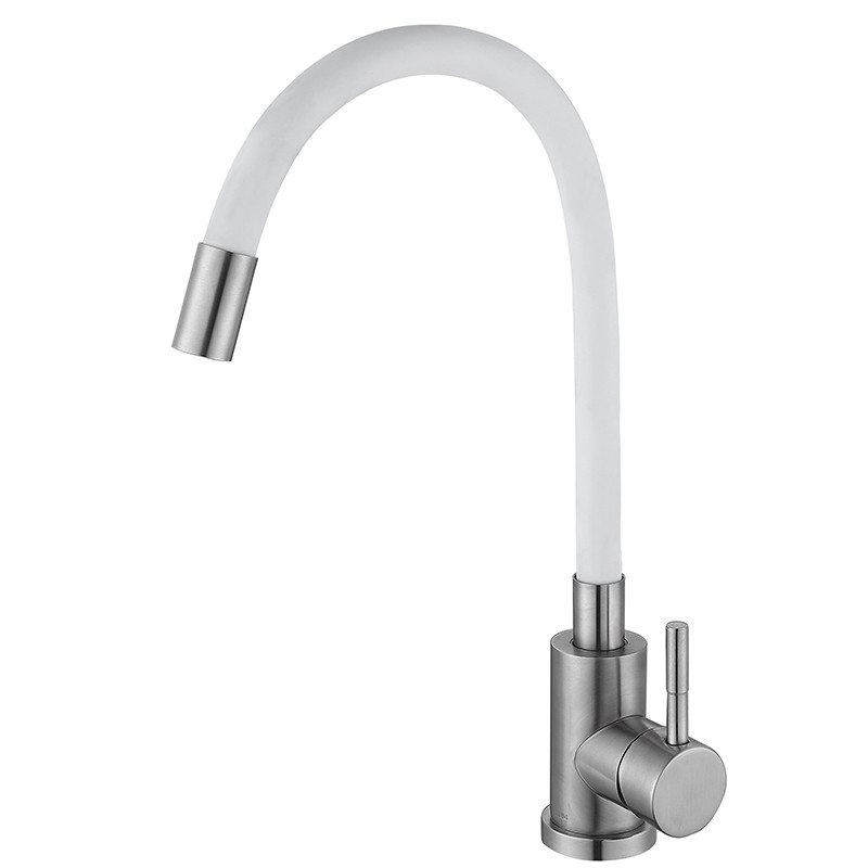 Кухонний змішувач з білим силіконовим виливом ZERIX LUX-011 REFL.WHITE (нерж. сталь) (ZX4877)