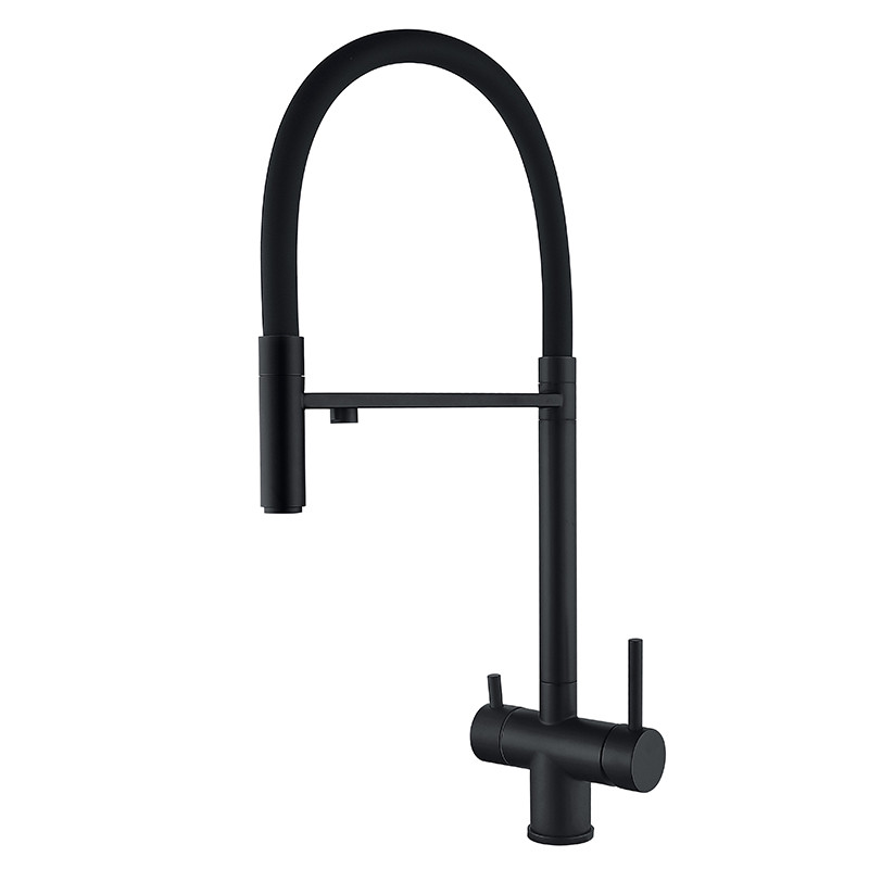 Кухонний змішувач на дві води із силіконовим виливом ZERIX KIT-021 BLACK REFL.BLACK (нерж. сталь) (