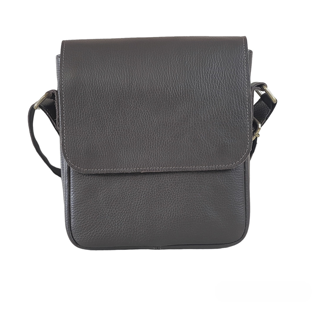 Чоловіча сумка через плече GS 23*20*7 см шкіряна флотар коричнева, фото 1