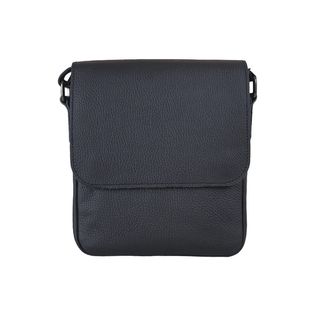 Чоловіча сумка через плече GS 23*20*7 см шкіряна флотар чорна, фото 1