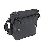 Чоловіча сумка через плече GS 23*20*7 см шкіряна флотар чорна, фото 4
