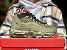 Чоловічі термокросівки Nike 95 Sneakerboot Green Khaki Найк 95 Снікерсбут високі Хакі термошкарпетка єврозима, фото 3