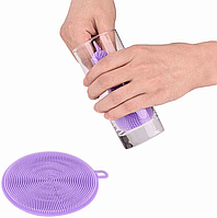 Силиконовая губка-щетка для мытья посуды фиолетовая 11,5 см