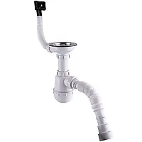 Сифон «Waterstal» для вмонтованої металевої мийки 3 1/2"40 з переливом, з гнучкою трубою