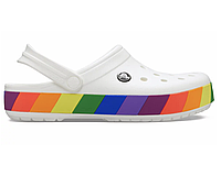 Crocs Crocband Rainbow Block White Original женские, Кроксы Крокбенд белые с разноцветной подошвой женские