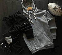 Теплый спортивный костюм мужской Nike CL зимний на флисе черно-серый | Толстовка + Штаны Найк зима с начесом