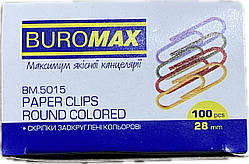 Скрiпки кольорові Buromax 28 мм круглі 100 шт. в карт.упаковці 5015