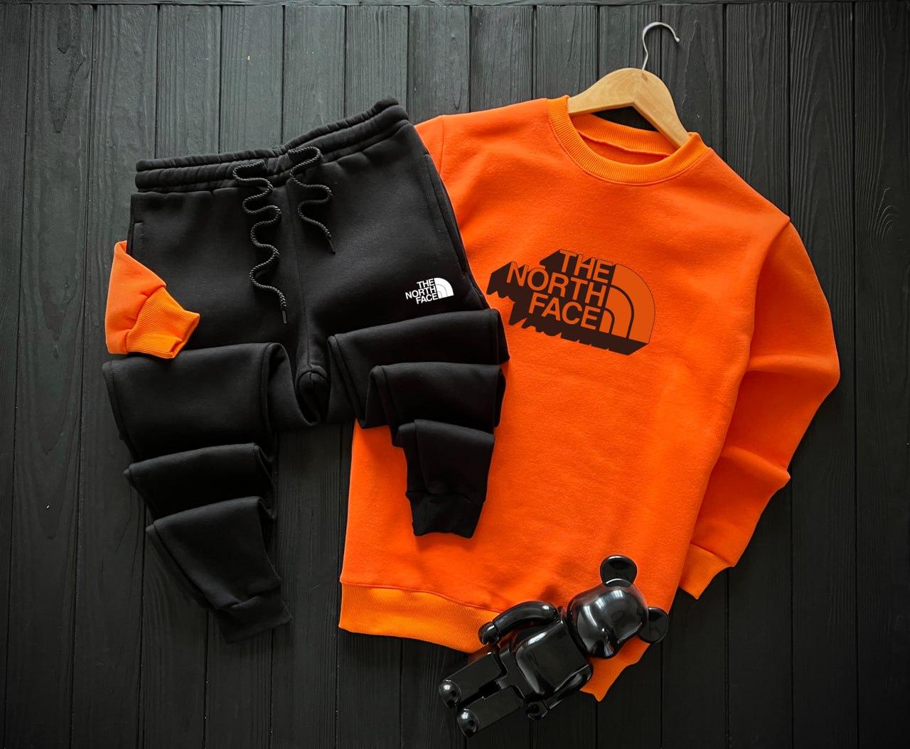 Зимовий чоловічий спортивний костюм The North Face теплий на флісі Tnf помаранчевий світшот штани зима зе норт фейс