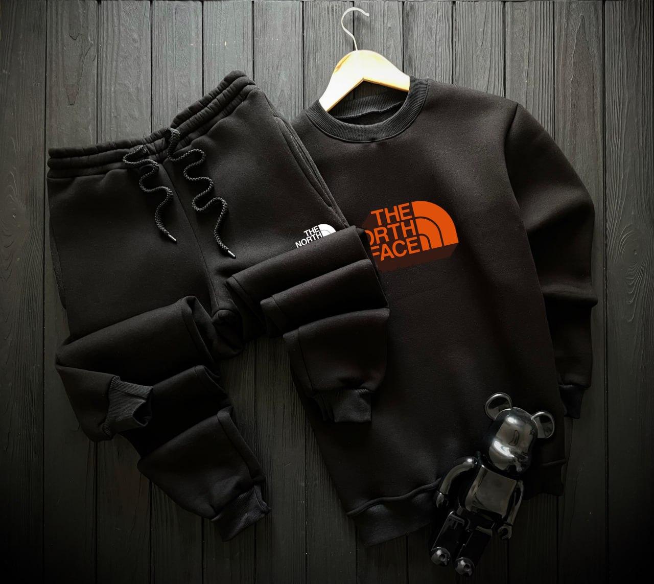 Зимовий чоловічий спортивний костюм The North Face теплий на флісі Tnf чорний світшот штани зима зе норт фейс