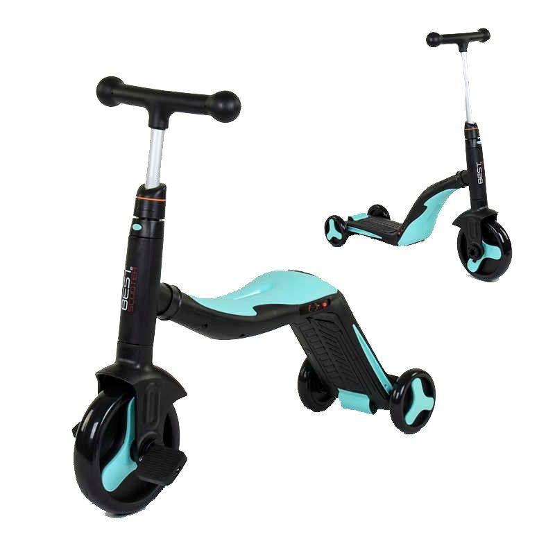 Самокат 3в1 JT 20255 Best Scooter, самокат-велобіг-велосипед чорно-блакитний