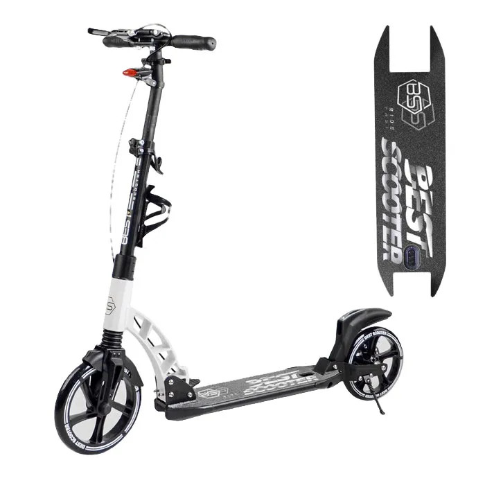 Двоколісний складаний самокат BestScooter 10041-W, колеса PU 230/200, дискові гальма, амортизатори, Чорний