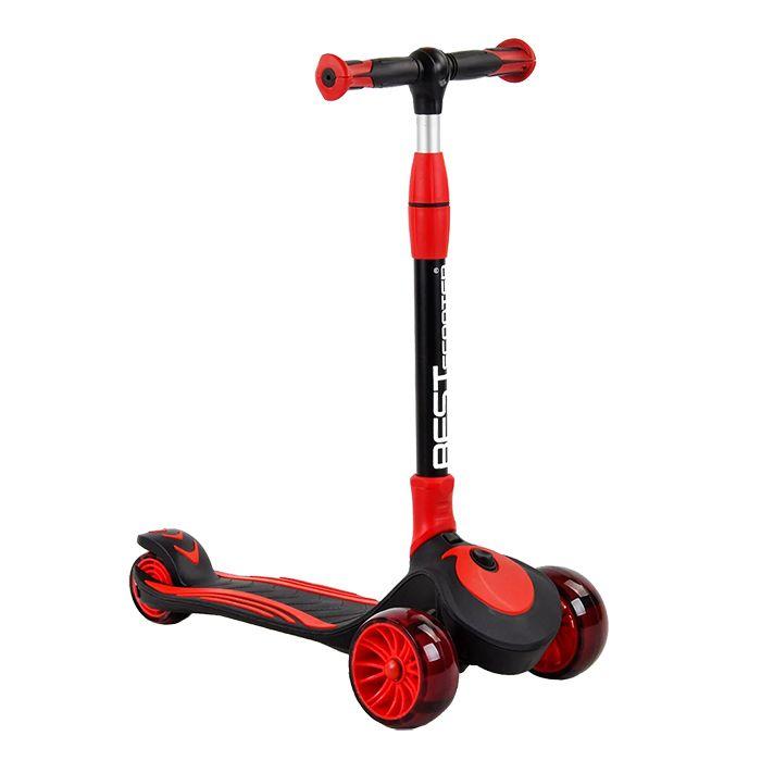Самокат триколісний Best Scooter С-01618, складне алюмінієве кермо, колеса PU зі світлом, Червоний