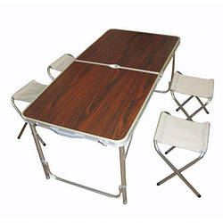 Складаний стіл для пікніка 120 х 60 см + 4 стільці, Folding Table, коричневий кемпінговий стіл