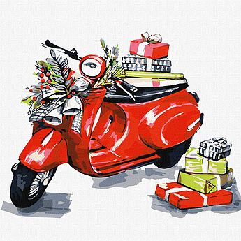 Картина за номерами Різдвяний мотоцик ©fashionillustration_tania Ідейка 30 x 30 см (Без коробки) (KHO5011)