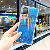 Чехол Glitter для Samsung Galaxy A03s / A037 бампер жидкий блеск аквариум синий