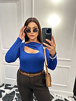 Супер стильная женская блузочка с фигурным вырезом горловины Микродайвинг 42-46;48-52;54-58 Цвета 8 Электрик