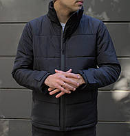 Куртки мужские утепленные на синтепоне черные, Мужская теплая куртка черного цвета с манжетами на липучках M