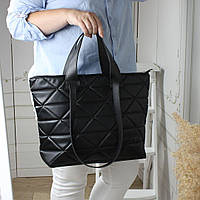 Большая женская сумка шопер стеганая качественная эко-кожа Черная