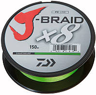 Шнур Daiwa J-Braid X8 150m (Chartreuse) 0.10mm 13lb/6.0kg Шнур для рыбалки Шнур рыболовный