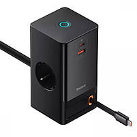 Мережева зарядка Baseus PowerCombo Digital PowerStrip 65W (2 AC + 1 USB + Type-C + Кабель Type-C) 1,5м, фото 7