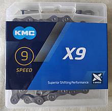Ланцюг велосипедний KMC X9 Grey 9 швидкостей 114 ланок сірий + замок