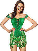 Корсет зеленый женский с кружевом