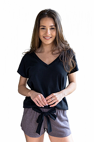 Жіноча піжама бавовна футболка і шорти віскоза Sensis Susan-Brown-K чорна розмір 46/48 L/XL