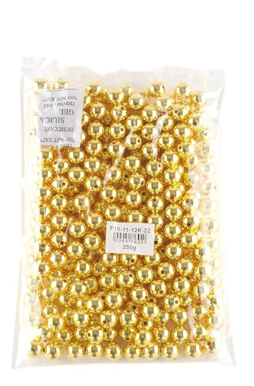 Пластикові перлові намистини — 12 мм. Колір — золотий.  Паковання — 250 грамів (прим295 шт.). Люкс-якість