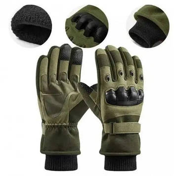 Зимові рукавиці повнопалі на флісі олива Solve 30100 універсальний розмір з кісточками.PeremogaUA