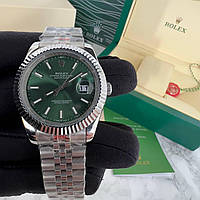 Стильные наручные часы Rolex DateJust Silver/Green