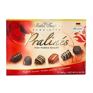 Шоколадні цукерки в коробці (червона) Maitre Truffout Pralines, 180 г