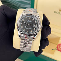 Часы наручные стильные Rolex DateJust 41 Diamond Silver/Grey