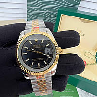 Классические мужские наручные часы Rolex DateJust 41 Silver/Gold-Black