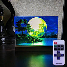 Світильник нічник з надрукованою картинкою Місяць річка ніч з пультом acr-uf000030