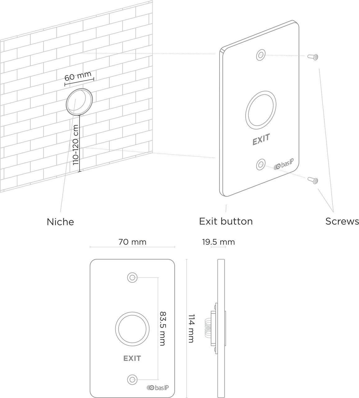 BAS-IP Кнопка выхода SH-45TU, бесконтактная, чёрный (SH-45TU_B) - фото 3 - id-p2003464888