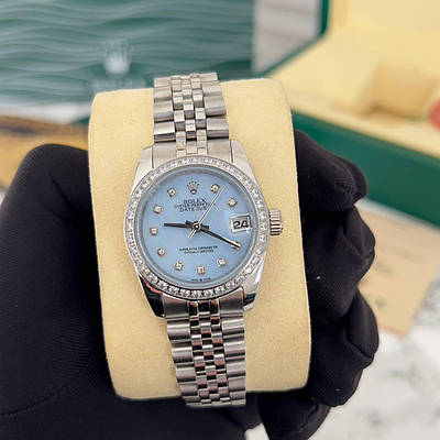 Годинник жіночий наручний Rolex 28 mm Datejust Diamond Silver-Blue