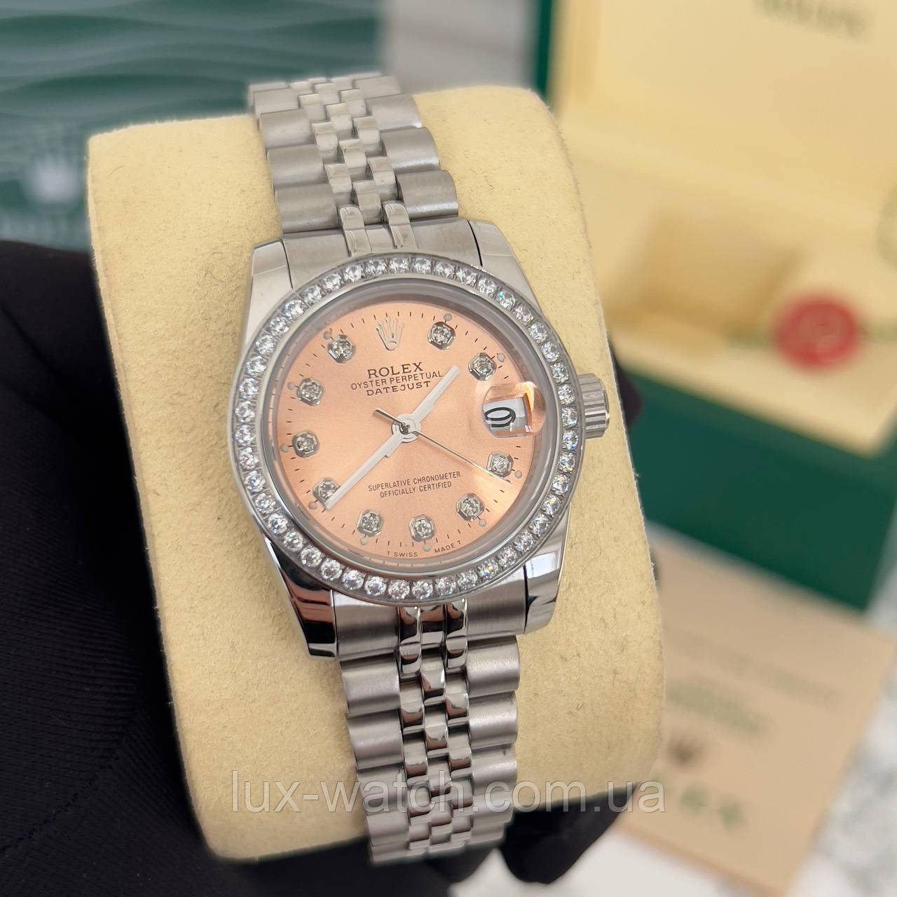 Витончений жіночий годинник Rolex 28 mm Datejust Diamond Silver-Copper