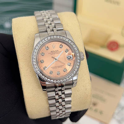 Витончений жіночий годинник Rolex 28 mm Datejust Diamond Silver-Copper