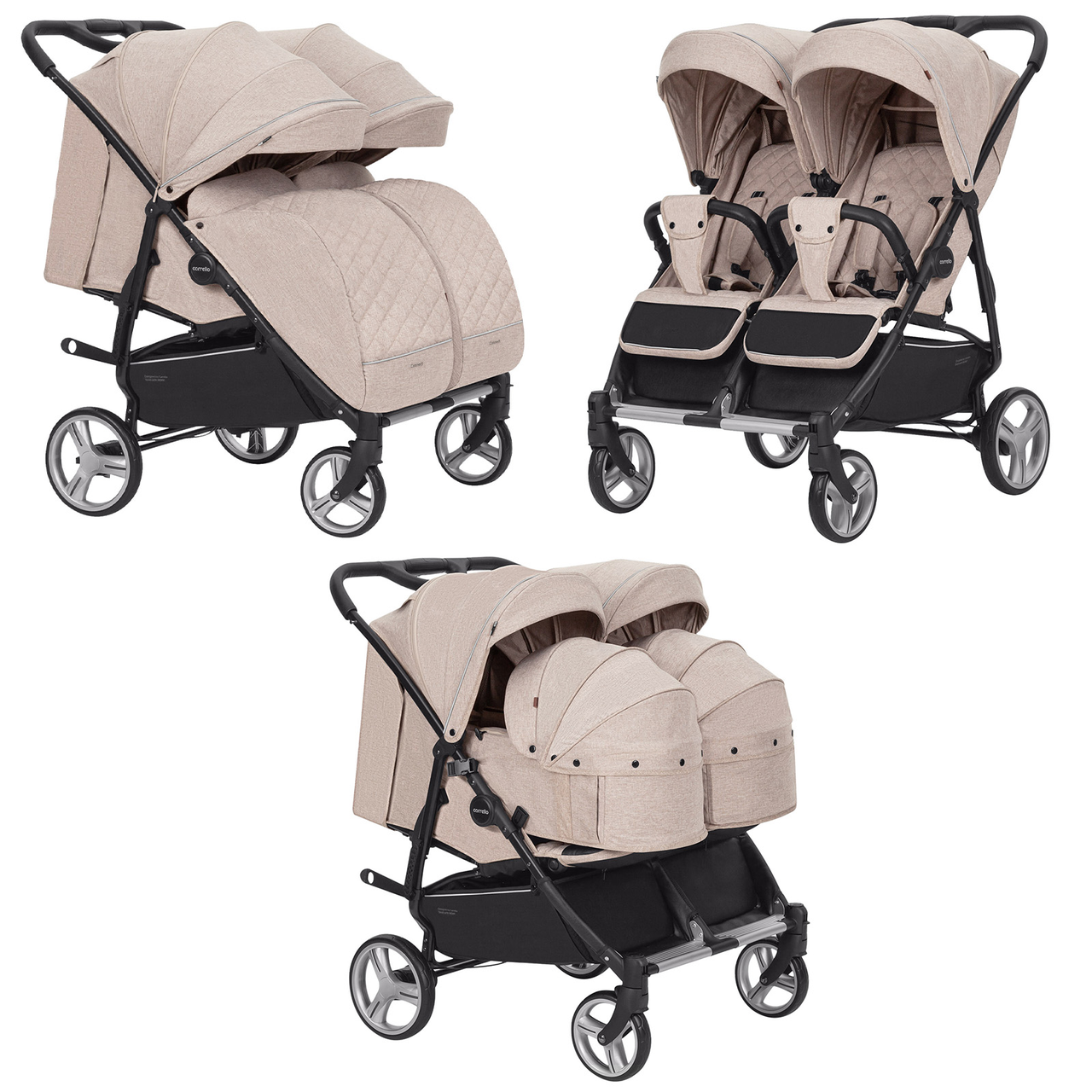 Коляска універсальна 2 в 1 для двійні, CARRELLO Connect CRL-5502/1 Cotton Beige, бежева, Карелло Коннект