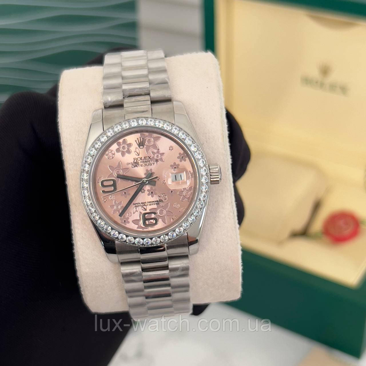 Жіночий годинник наручний Rolex 36 mm Datejust Diamond Floral Silver-Pink