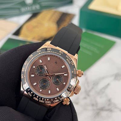 Чоловічий годинник Rolex Daytona Silicone Black-Cuprum Rubber